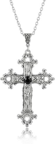 HEXALOVA Gothic Cross Necklace for Women, Silver Cross Pendant, Y2k Goth Cross Necklace, Grunge Cross Necklace for Girls, Gothic Jewelry (7) in Saudi Arabia