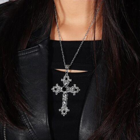 HEXALOVA Gothic Cross Necklace for Women, Silver Cross Pendant, Y2k Goth Cross Necklace, Grunge Cross Necklace for Girls, Gothic Jewelry (7) in Saudi Arabia