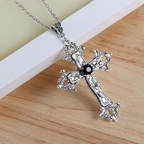 HEXALOVA Gothic Cross Necklace for Women, Silver Cross Pendant, Y2k Goth Cross Necklace, Grunge Cross Necklace for Girls, Gothic Jewelry (7) in Saudi Arabia