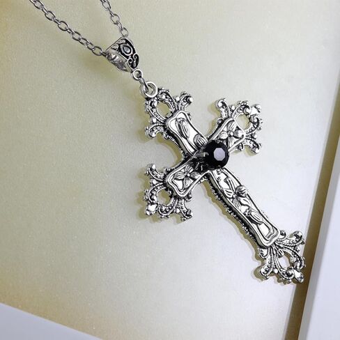 HEXALOVA Gothic Cross Necklace for Women, Silver Cross Pendant, Y2k Goth Cross Necklace, Grunge Cross Necklace for Girls, Gothic Jewelry (7) in Saudi Arabia
