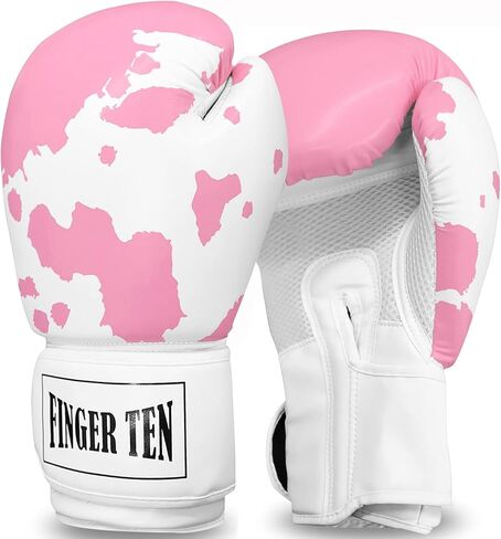 قفازات ملاكمة من FINGER TEN للنساء، قفازات الملاكمة كيك بوكسينغ MMA للتدريب الثقيل، جلد أسود 8 10 12 14 أونصة للنساء in Saudi Arabia