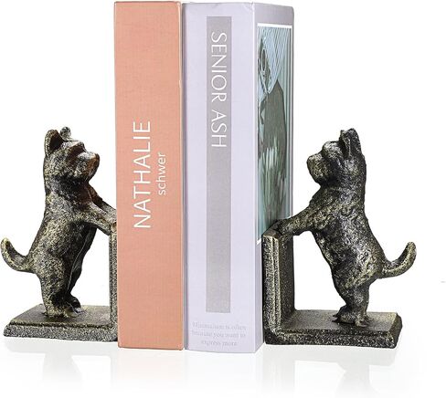 2 Pack Dog Decorative Bookends for Shelf - Cast Iron Book Ends Cute Dog Bookend Support for Home Decor, Heavy Duty Book Stands Vintage Antique Shelf Decor for Reading Enthusiasts or Dog Lovers in Saudi Arabia