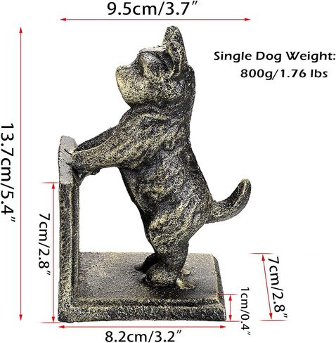 2 Pack Dog Decorative Bookends for Shelf - Cast Iron Book Ends Cute Dog Bookend Support for Home Decor, Heavy Duty Book Stands Vintage Antique Shelf Decor for Reading Enthusiasts or Dog Lovers in Saudi Arabia