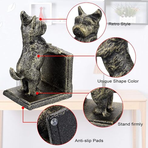 2 Pack Dog Decorative Bookends for Shelf - Cast Iron Book Ends Cute Dog Bookend Support for Home Decor, Heavy Duty Book Stands Vintage Antique Shelf Decor for Reading Enthusiasts or Dog Lovers in Saudi Arabia