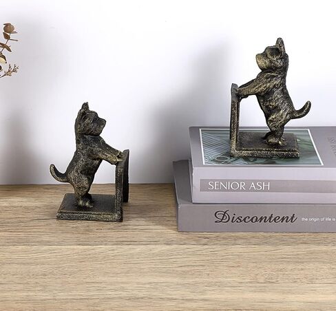 2 Pack Dog Decorative Bookends for Shelf - Cast Iron Book Ends Cute Dog Bookend Support for Home Decor, Heavy Duty Book Stands Vintage Antique Shelf Decor for Reading Enthusiasts or Dog Lovers in Saudi Arabia