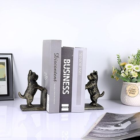 2 Pack Dog Decorative Bookends for Shelf - Cast Iron Book Ends Cute Dog Bookend Support for Home Decor, Heavy Duty Book Stands Vintage Antique Shelf Decor for Reading Enthusiasts or Dog Lovers in Saudi Arabia