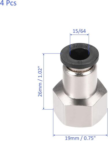 4 قطع تركيب قفل دفع أنثى G1/4 - محول اتحاد مستقيم، ادفع لتوصيل التركيبات، تنطبق على النظام الهوائي (6 مم، فضي) in Kuwait