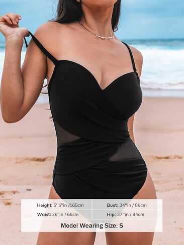 CUPSHE Women's One Piece Swimsuit Sweetheart Neck Bathing Suit Mesh Adjustable Straps Ruching in Saudi Arabia