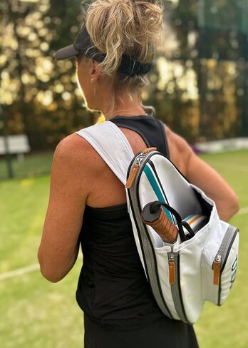 White Padel and Pickleball Bag for Men and Women Tennis Padel Sling Bag Backpack - Great for Padel, Tennis, Racquet ball, Squash & Pickeball with fence hook. in Saudi Arabia