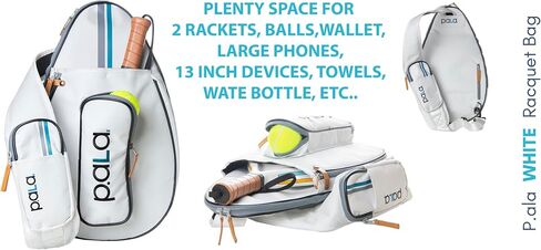 White Padel and Pickleball Bag for Men and Women Tennis Padel Sling Bag Backpack - Great for Padel, Tennis, Racquet ball, Squash & Pickeball with fence hook. in Saudi Arabia