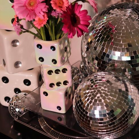Iridescent Triple Dice Vase, Maximalist Home Decor Ceramic Flower Vase, Iridescent Desk Accessories for Office, Bar Cart Or Vanity, Unique & Trendy Holographic Decor in Saudi Arabia