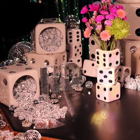 Iridescent Triple Dice Vase, Maximalist Home Decor Ceramic Flower Vase, Iridescent Desk Accessories for Office, Bar Cart Or Vanity, Unique & Trendy Holographic Decor in Saudi Arabia