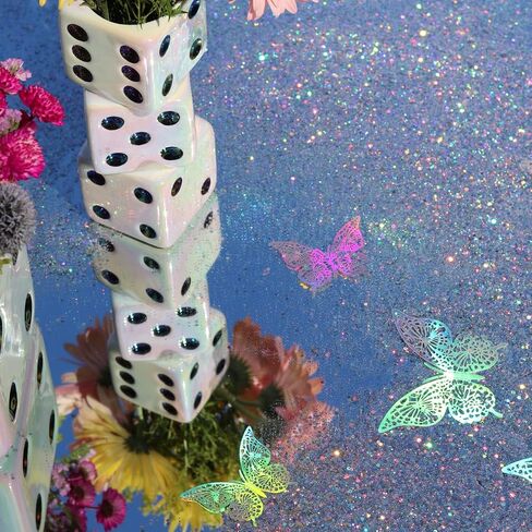 Iridescent Triple Dice Vase, Maximalist Home Decor Ceramic Flower Vase, Iridescent Desk Accessories for Office, Bar Cart Or Vanity, Unique & Trendy Holographic Decor in Saudi Arabia