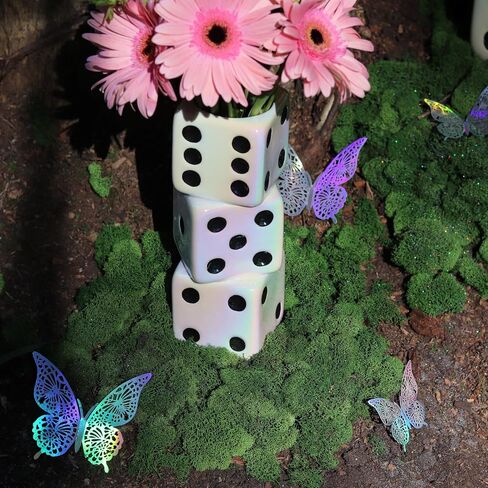 Iridescent Triple Dice Vase, Maximalist Home Decor Ceramic Flower Vase, Iridescent Desk Accessories for Office, Bar Cart Or Vanity, Unique & Trendy Holographic Decor in Saudi Arabia