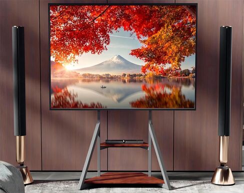 TV Stand with Mount, for 65 to 100 inch Large LCD/LED Flat Curved Screen Adjustable Heights Bracket Heavy Duty 2 Wooden Shelves Base VESA 800x600mm Max.Load Bearing 100kg in Saudi Arabia
