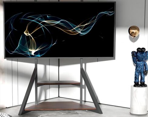 TV Stand with Mount, for 65 to 100 inch Large LCD/LED Flat Curved Screen Adjustable Heights Bracket Heavy Duty 2 Wooden Shelves Base VESA 800x600mm Max.Load Bearing 100kg in Saudi Arabia