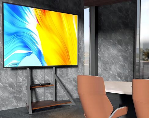 TV Stand with Mount, for 65 to 100 inch Large LCD/LED Flat Curved Screen Adjustable Heights Bracket Heavy Duty 2 Wooden Shelves Base VESA 800x600mm Max.Load Bearing 100kg in Saudi Arabia