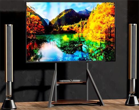 TV Stand with Mount, for 65 to 100 inch Large LCD/LED Flat Curved Screen Adjustable Heights Bracket Heavy Duty 2 Wooden Shelves Base VESA 800x600mm Max.Load Bearing 100kg in Saudi Arabia