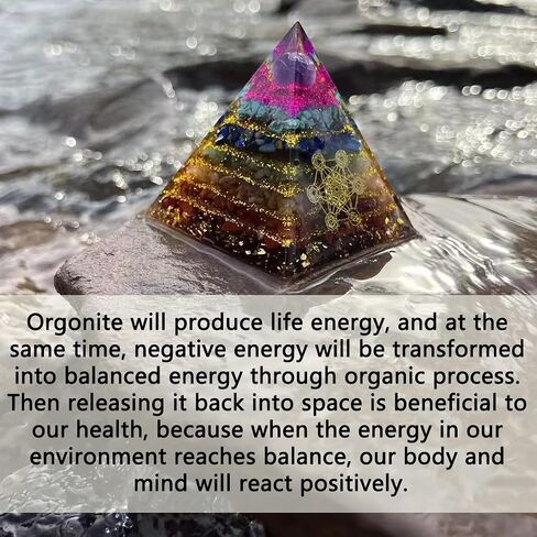 Orgone Pyramid 7Chakras Stone Orgonite Pyramid for Protection & Motivation Healing Crystal Gemstone Pyramid |Ogan Crystal Energy Tower Nature Reiki Chakra Crushed Stone - Handmade in Saudi Arabia