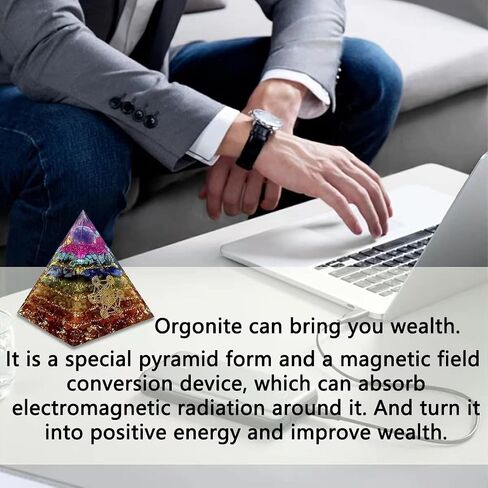 Orgone Pyramid 7Chakras Stone Orgonite Pyramid for Protection & Motivation Healing Crystal Gemstone Pyramid |Ogan Crystal Energy Tower Nature Reiki Chakra Crushed Stone - Handmade in Saudi Arabia
