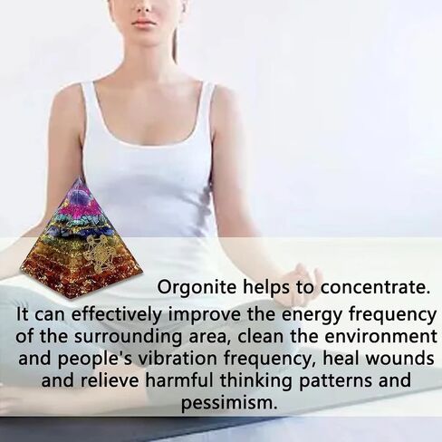 Orgone Pyramid 7Chakras Stone Orgonite Pyramid for Protection & Motivation Healing Crystal Gemstone Pyramid |Ogan Crystal Energy Tower Nature Reiki Chakra Crushed Stone - Handmade in Saudi Arabia