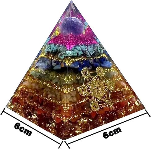 Orgone Pyramid 7Chakras Stone Orgonite Pyramid for Protection & Motivation Healing Crystal Gemstone Pyramid |Ogan Crystal Energy Tower Nature Reiki Chakra Crushed Stone - Handmade in Saudi Arabia