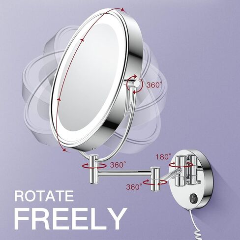 مرآة مكياج مضاءة مثبتة على الحائط مقاس 9 بوصات من Benbilry مع تكبير 10X، مرآة زينة LED مزدوجة الجوانب كبيرة الحجم، مرآة مكبرة 10X مع أضواء، مرآة حمام LED دوارة 360 درجة in Kuwait