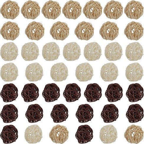 45 قطعة من كرات الروطان مقاس 5 سم مزخرفة، كرات الروطان ذات اللون الطبيعي للقهوة البيضاء، كرات صغيرة منسوجة من الروطان كرات زخرفية، كرات حشو وعاء المزهرية لحفلات الزفاف، تزيين الحفلات in Kuwait