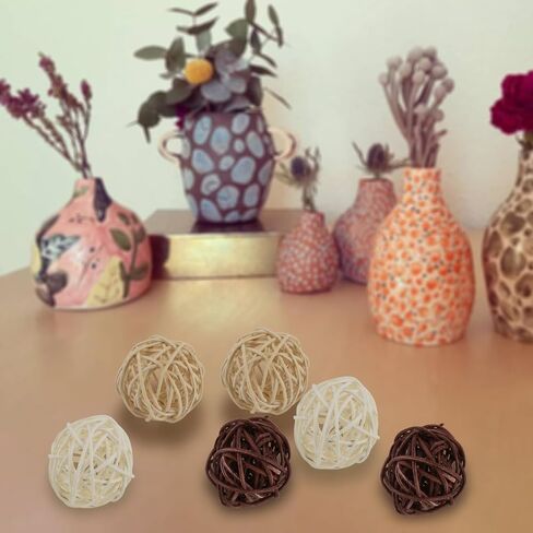 45 قطعة من كرات الروطان مقاس 5 سم مزخرفة، كرات الروطان ذات اللون الطبيعي للقهوة البيضاء، كرات صغيرة منسوجة من الروطان كرات زخرفية، كرات حشو وعاء المزهرية لحفلات الزفاف، تزيين الحفلات in Kuwait