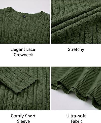 Arach&Cloz Womens Summer Sweater 2024 Spring Tops Short Sleeve Casual Blouses Crewneck Fashion Hollow Out Knit Pullover Shirt in Kuwait