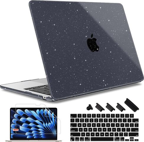 May Chen متوافق مع حافظة MacBook Air 15 بوصة 2024 2023 New M3 M2 Model A3114 A2941، غطاء واقٍ لجهاز الكمبيوتر المحمول الصلب مع غطاء لوحة المفاتيح + واقي الشاشة - لامع شفاف in Kuwait