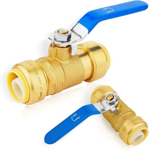 1-PC Push Fit Ball Valve, 1-Inch Push-to-Connect Full Port Shut-off Valve for Hot and Cold Water,with 1 Disconnect Clip, PEX,Copper,CPVC, Blue Valve in Kuwait