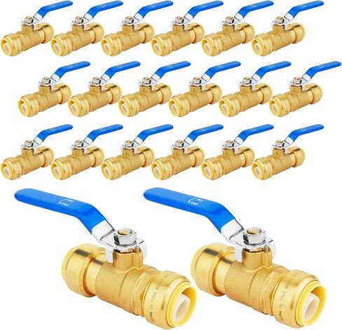 1-PC Push Fit Ball Valve, 1-Inch Push-to-Connect Full Port Shut-off Valve for Hot and Cold Water,with 1 Disconnect Clip, PEX,Copper,CPVC, Blue Valve in Kuwait
