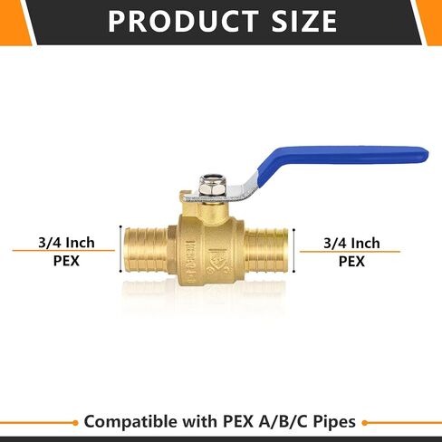 10 قطع من صمامات الكرة PEX، صمام Pex تجعيد نحاسي 1/2 بوصة للمياه الساخنة والباردة، صمام إغلاق كامل المنفذ 1/4 دورة، ASTM F1807، أزرق in Kuwait
