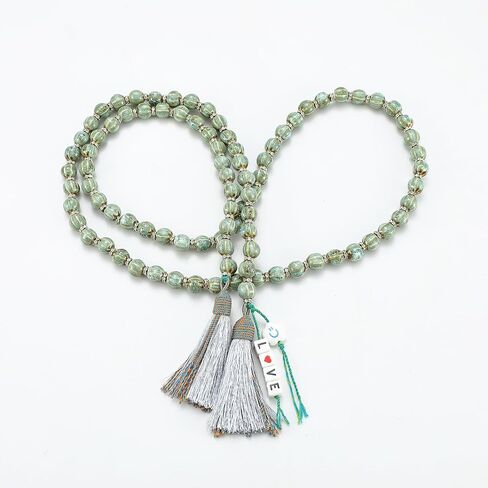 Farmhouse Ceramic Beads 50in Handcrafted Colors Bead Garland with Tassels Rustic Decor Prayer Boho Beads Big Wall Hanging and Coffee Table Decor Green Bead in Kuwait