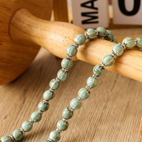 Farmhouse Ceramic Beads 50in Handcrafted Colors Bead Garland with Tassels Rustic Decor Prayer Boho Beads Big Wall Hanging and Coffee Table Decor Green Bead in Kuwait