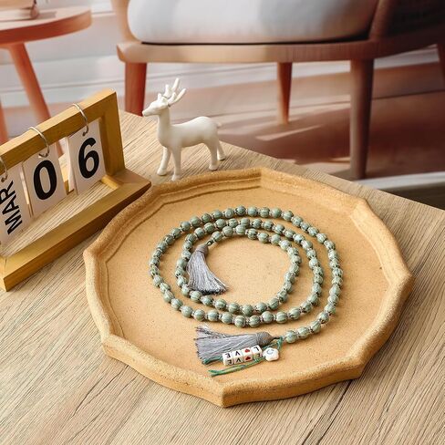 Farmhouse Ceramic Beads 50in Handcrafted Colors Bead Garland with Tassels Rustic Decor Prayer Boho Beads Big Wall Hanging and Coffee Table Decor Green Bead in Kuwait