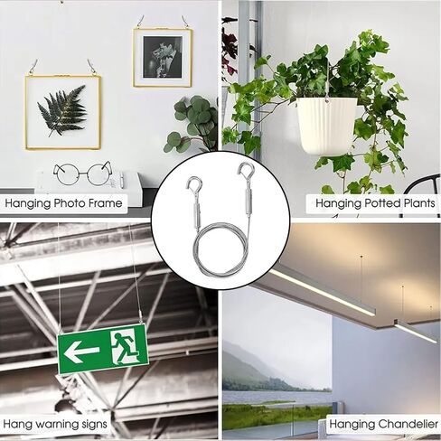 قطعتان من سلك تعليق الصور، حبل تعليق شديد التحمل من الفولاذ المقاوم للصدأ، حبل سلكي لتعليق الصور والمصابيح والمرايا (2 متر/حتى 66 رطل) in Kuwait