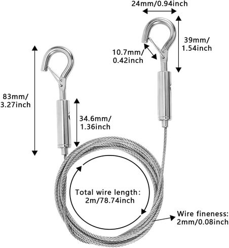 قطعتان من سلك تعليق الصور، حبل تعليق شديد التحمل من الفولاذ المقاوم للصدأ، حبل سلكي لتعليق الصور والمصابيح والمرايا (2 متر/حتى 66 رطل) in Kuwait