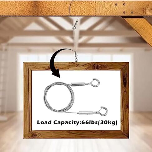قطعتان من سلك تعليق الصور، حبل تعليق شديد التحمل من الفولاذ المقاوم للصدأ، حبل سلكي لتعليق الصور والمصابيح والمرايا (2 متر/حتى 66 رطل) in Kuwait