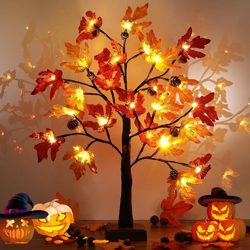 Thanksgiving Decorations Tabletop Lighted Maple Tree - Fall Decor with Warm LEDs, Maple Leaves, Pine Cones, Acorn, and Pumpkin LEDs for Fall Decorations for Home in Saudi Arabia