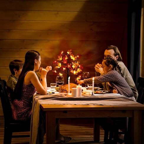 Thanksgiving Decorations Tabletop Lighted Maple Tree - Fall Decor with Warm LEDs, Maple Leaves, Pine Cones, Acorn, and Pumpkin LEDs for Fall Decorations for Home in Saudi Arabia
