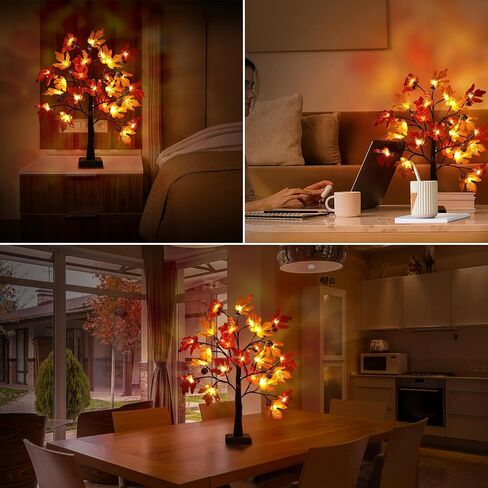 Thanksgiving Decorations Tabletop Lighted Maple Tree - Fall Decor with Warm LEDs, Maple Leaves, Pine Cones, Acorn, and Pumpkin LEDs for Fall Decorations for Home in Saudi Arabia