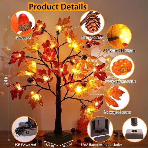 Thanksgiving Decorations Tabletop Lighted Maple Tree - Fall Decor with Warm LEDs, Maple Leaves, Pine Cones, Acorn, and Pumpkin LEDs for Fall Decorations for Home in Saudi Arabia