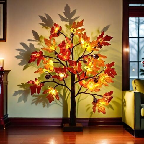 Thanksgiving Decorations Tabletop Lighted Maple Tree - Fall Decor with Warm LEDs, Maple Leaves, Pine Cones, Acorn, and Pumpkin LEDs for Fall Decorations for Home in Saudi Arabia
