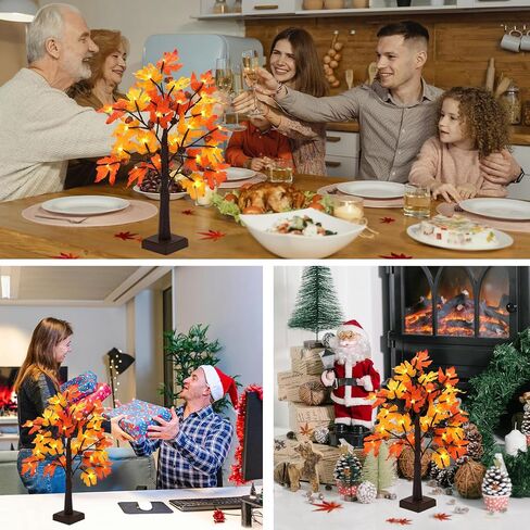 Thanksgiving Decorations Tabletop Lighted Maple Tree - Fall Decor with Warm LEDs, Maple Leaves, Pine Cones, Acorn, and Pumpkin LEDs for Fall Decorations for Home in Saudi Arabia