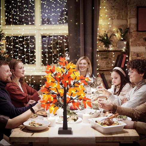 Thanksgiving Decorations Tabletop Lighted Maple Tree - Fall Decor with Warm LEDs, Maple Leaves, Pine Cones, Acorn, and Pumpkin LEDs for Fall Decorations for Home in Saudi Arabia