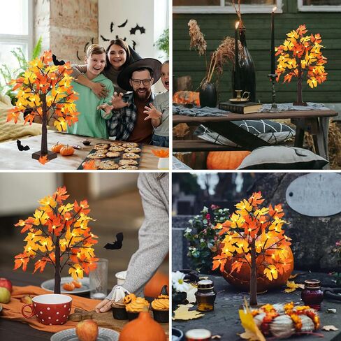 Thanksgiving Decorations Tabletop Lighted Maple Tree - Fall Decor with Warm LEDs, Maple Leaves, Pine Cones, Acorn, and Pumpkin LEDs for Fall Decorations for Home in Saudi Arabia