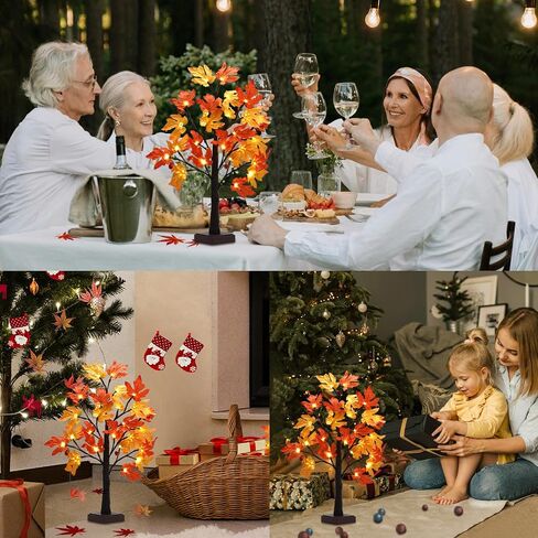 Thanksgiving Decorations Tabletop Lighted Maple Tree - Fall Decor with Warm LEDs, Maple Leaves, Pine Cones, Acorn, and Pumpkin LEDs for Fall Decorations for Home in Saudi Arabia