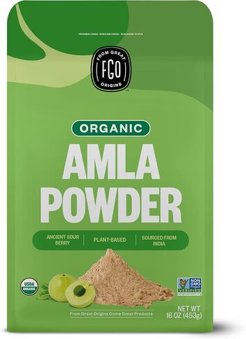 مسحوق أملا العضوي من FGO - 16 أونصة، عنب الثعلب الهندي العضوي (أمالاكي) التابع لوزارة الزراعة الأمريكية، غير معدل وراثيًا، فيتامين C الطبيعي - خام وطبيعي 100% in Kuwait